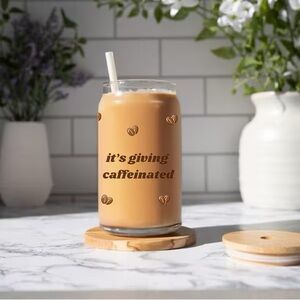 Cute Iced Coffee Glass Tumbler | 16oz Aesthetic Cup with Lid & Straw